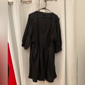 black smock dress with 3/4 sleeves